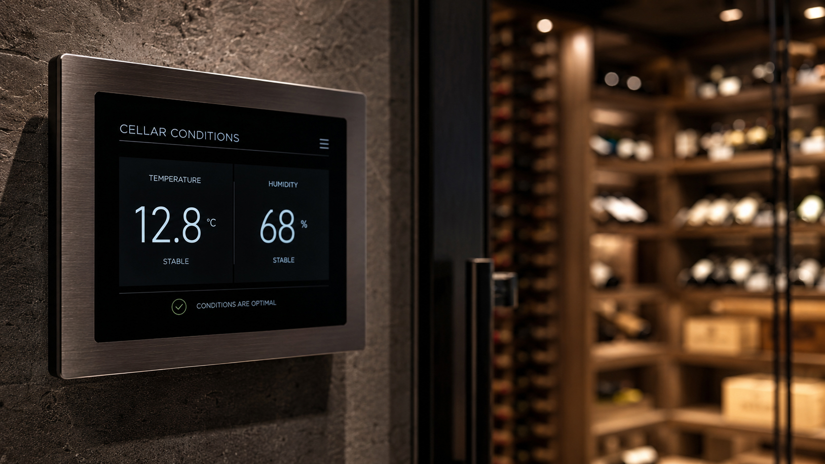 Wine cellar temperature and humidity control display